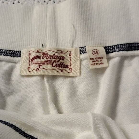 Vintage Cotton Embellished Cinched White Accented Blue Seams Pocketed Sz M Pants - Picture 6 of 7
